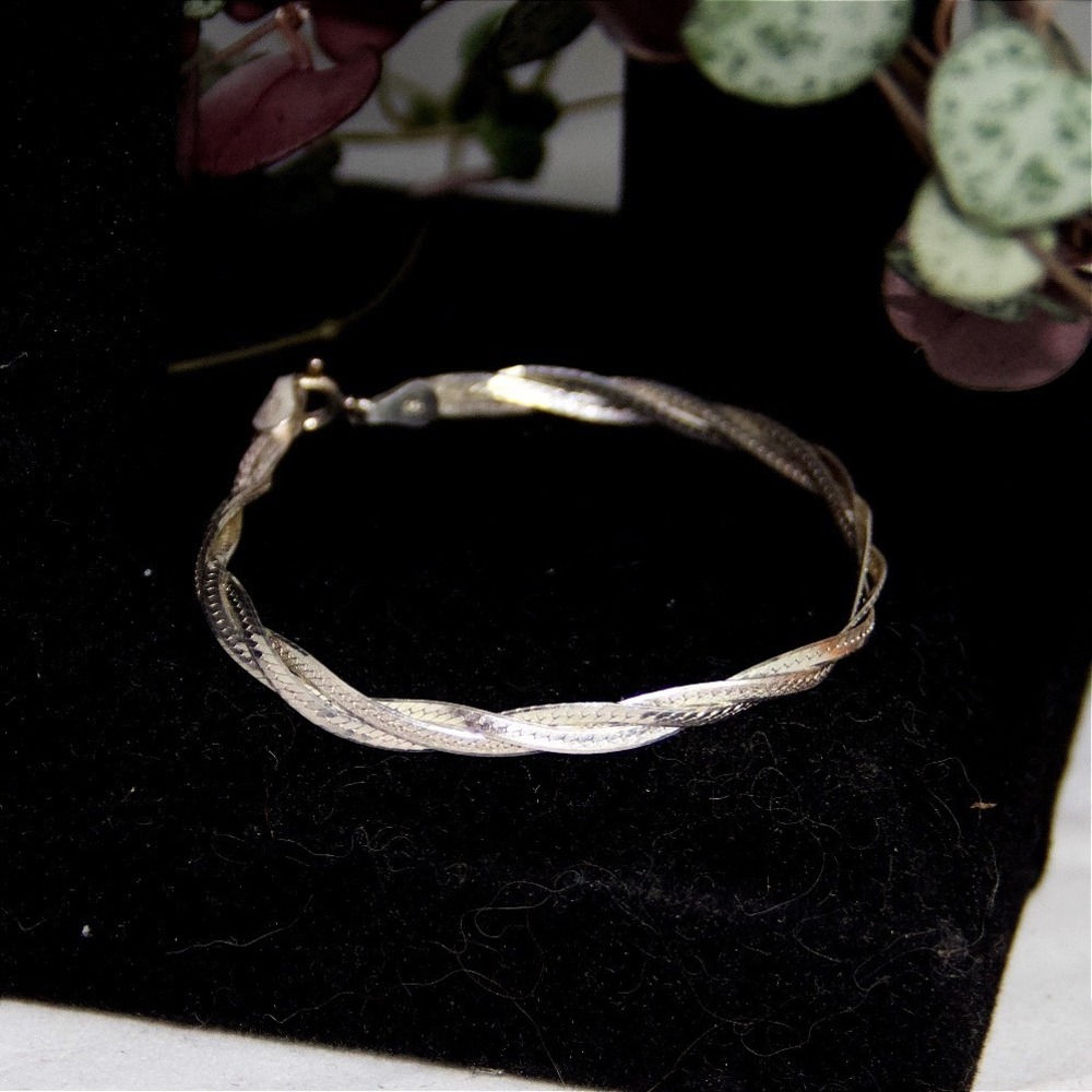 Vintage Sterling Silver 925 Braided‎ Triple Herringbone Chain Bracelet 3.6mm
